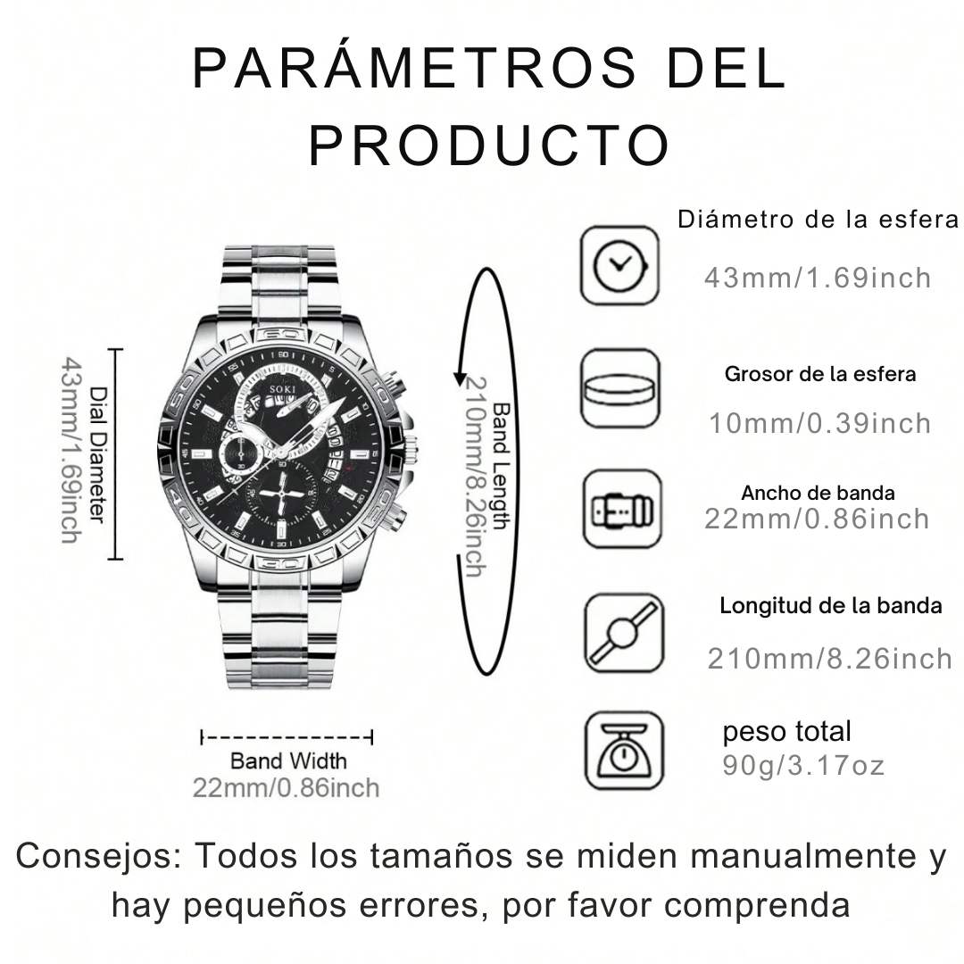 Combo Reloj + Pulsera + Cadena™ – Estilo completo en acero ⌚✨