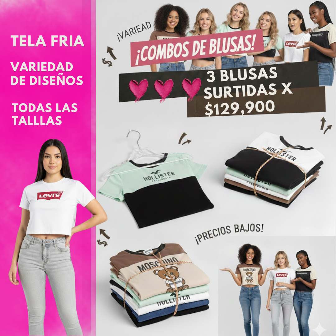 👚✨ Combo x3 Blusas Multimarca en Tela Fría – Versatilidad diaria