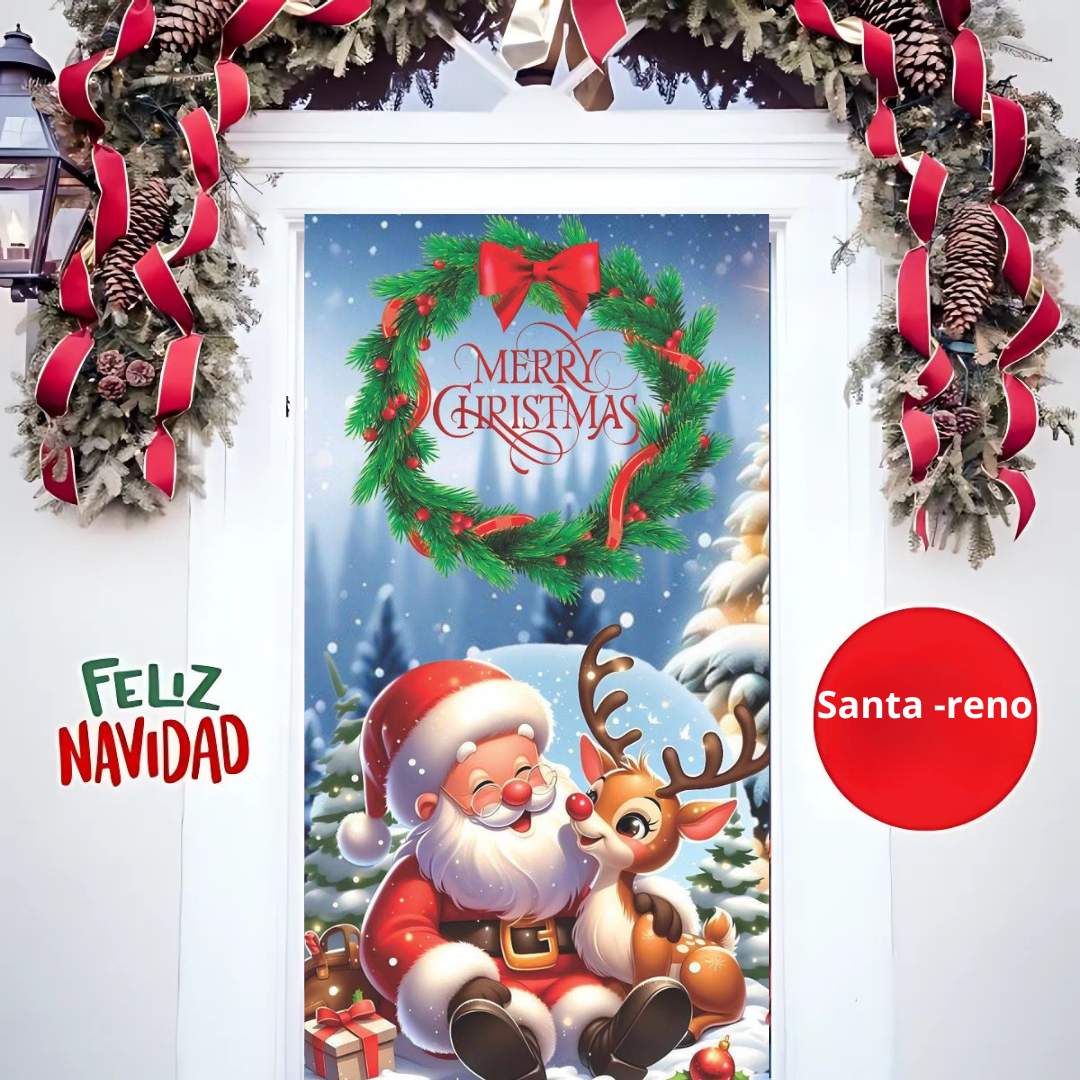 🎄 Funda Navideña Premium™ – Decora tu puerta en segundos 🎁
