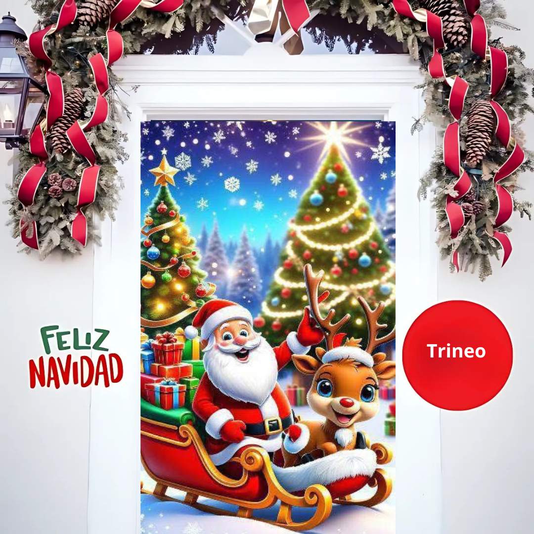 🎄 Funda Navideña Premium™ – Decora tu puerta en segundos 🎁