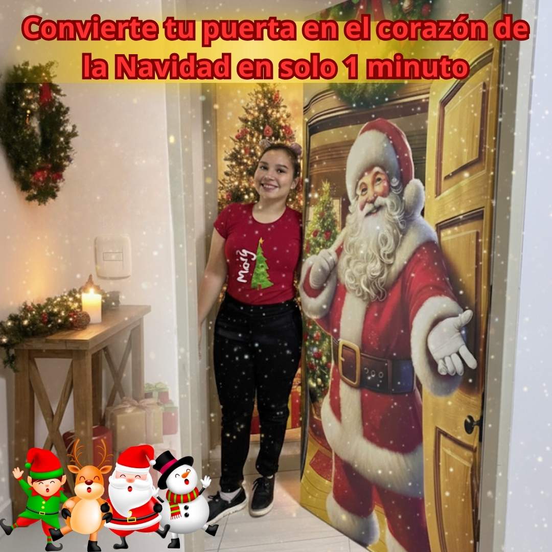 🎄 Funda Navideña Premium™ – Decora tu puerta en segundos 🎁