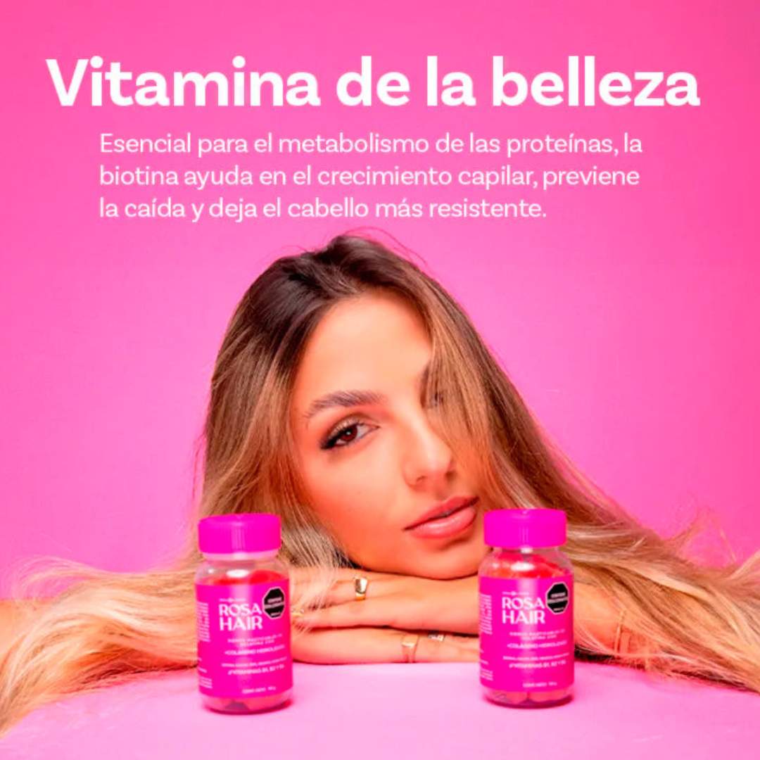 Rosa Hair™  2 X 1 Biotina + Vitaminas – Belleza Real en Gomitas 🍓