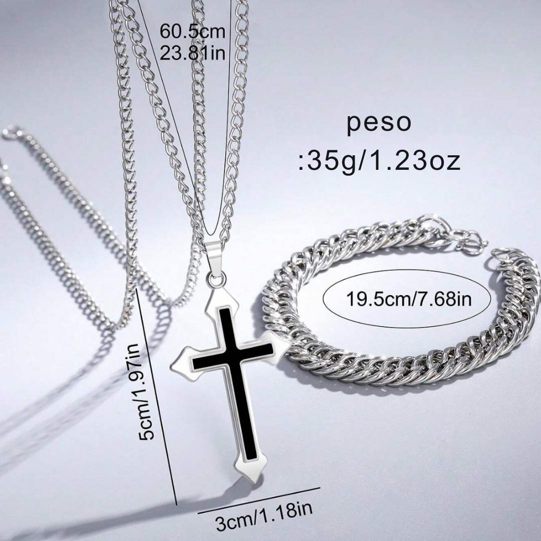 Combo Reloj + Pulsera + Cadena™ – Estilo completo en acero  ⌚✨