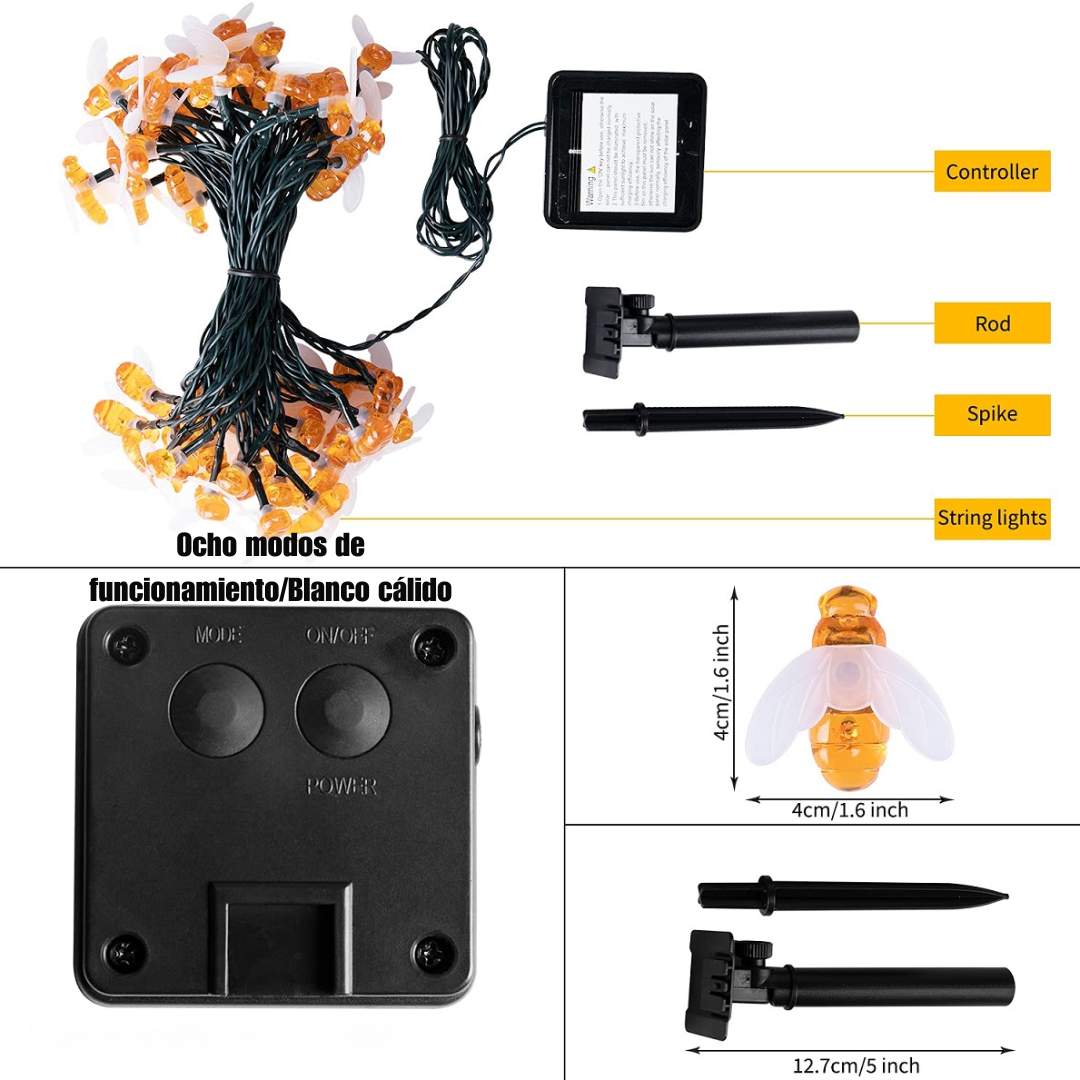 🌞 Luces Solares Abejitas™ Panel solar – Magia para tu jardín 🐝