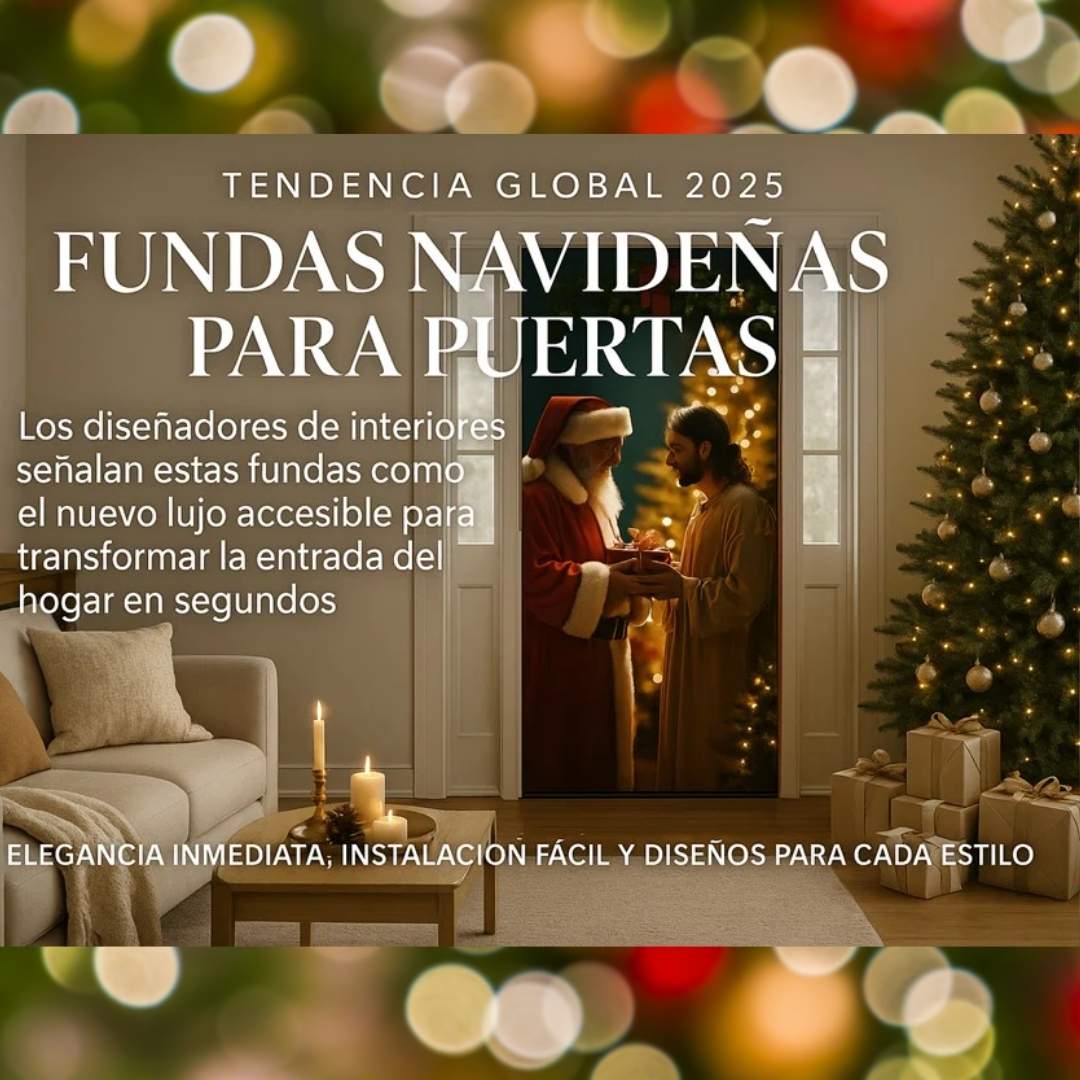🎄 Funda Navideña Premium™ – Decora tu puerta en segundos 🎁
