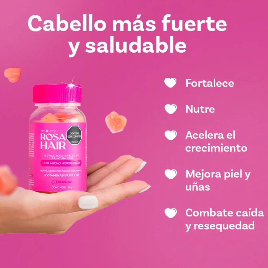 Rosa Hair™  2 X 1 Biotina + Vitaminas – Belleza Real en Gomitas 🍓