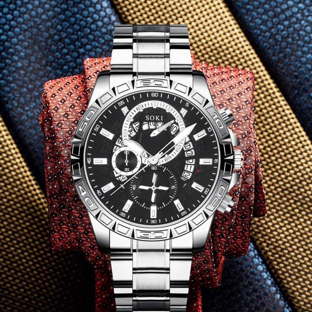 Combo Reloj + Pulsera + Cadena™ – Estilo completo en acero  ⌚✨