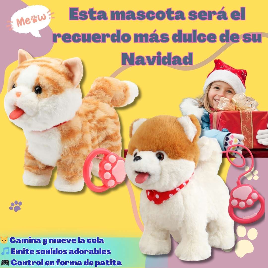 Gatito y Perrito Interactivo de Peluche™ – ¡Camina, maúlla,ladra y mueve su colita! 🐱🐶