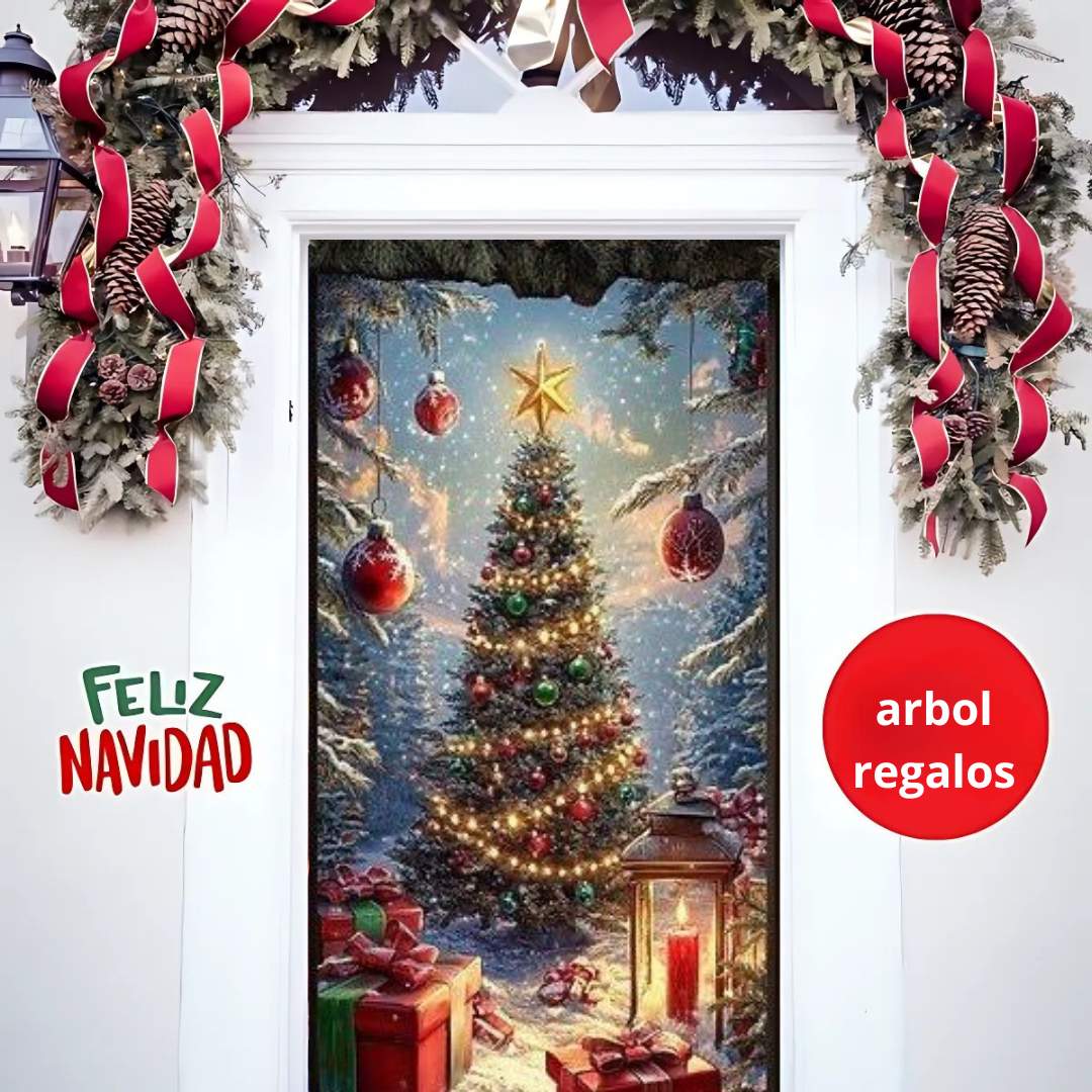 🎄 Funda Navideña Premium™ – Decora tu puerta en segundos 🎁