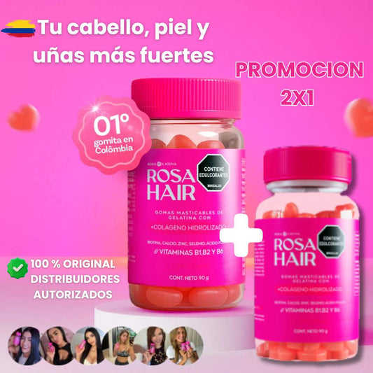 Rosa Hair™  2 X 1 Biotina + Vitaminas – Belleza Real en Gomitas 🍓