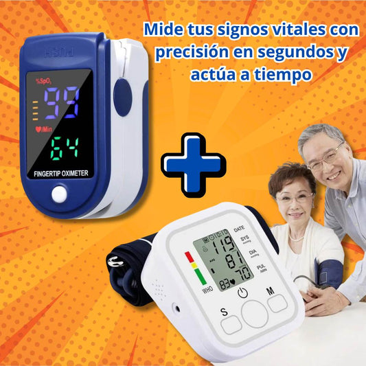 Combo Salud Vital™ – Tensiómetro Digital + Oxímetro de Pulso 🔋
